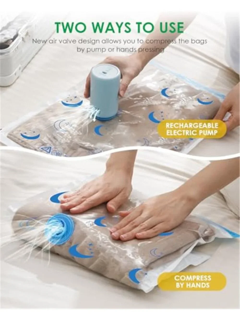 Vacuum Storage Bags 25 Pack Electric Pump Travel Compression Space Saver Bags